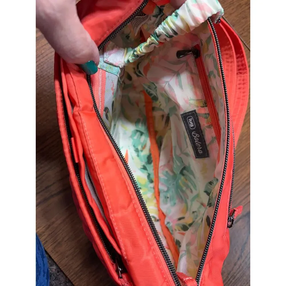 Lug Quilted Orange Crossbody Bag Zipper Accents Inner Pockets Shoulder Strap